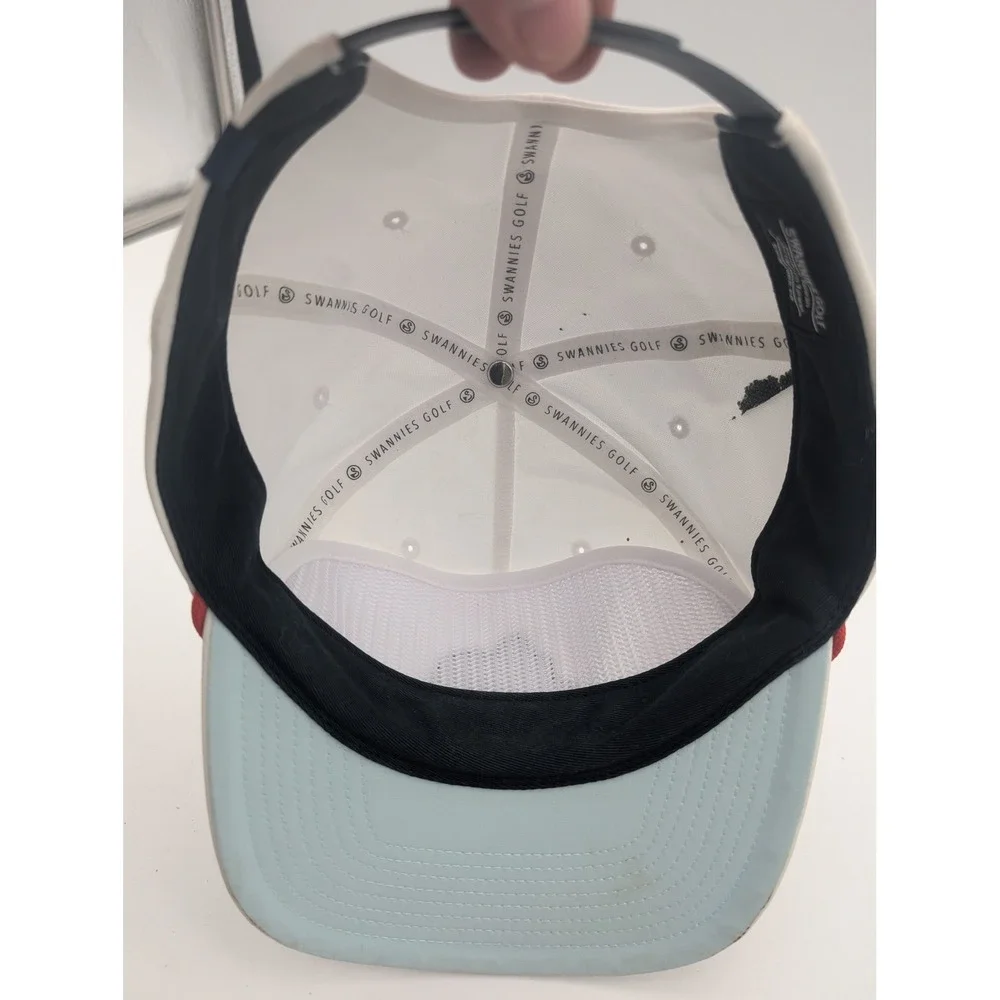 Swannies Golf Hat White Red Rope Snapback Golf Ball Character Patch Adjustable